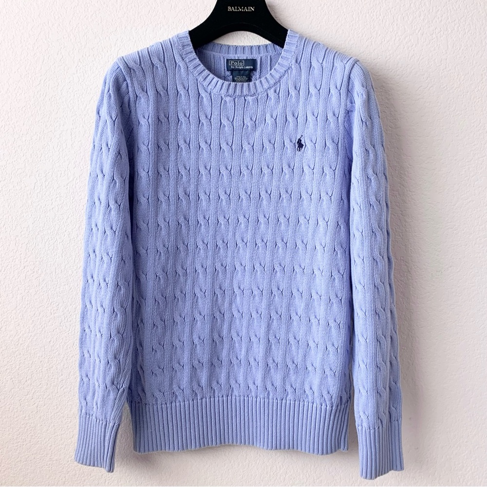 Hold Ralph Lauren periwinkle cable knit cotton pullover sweater